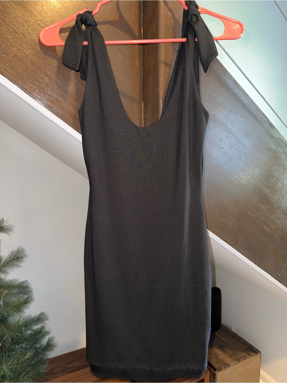 Black Tie-Shoulder Sheath Dress